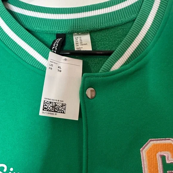 H&M Green Varsity Jacket with White Accents - Picture 2 of 7